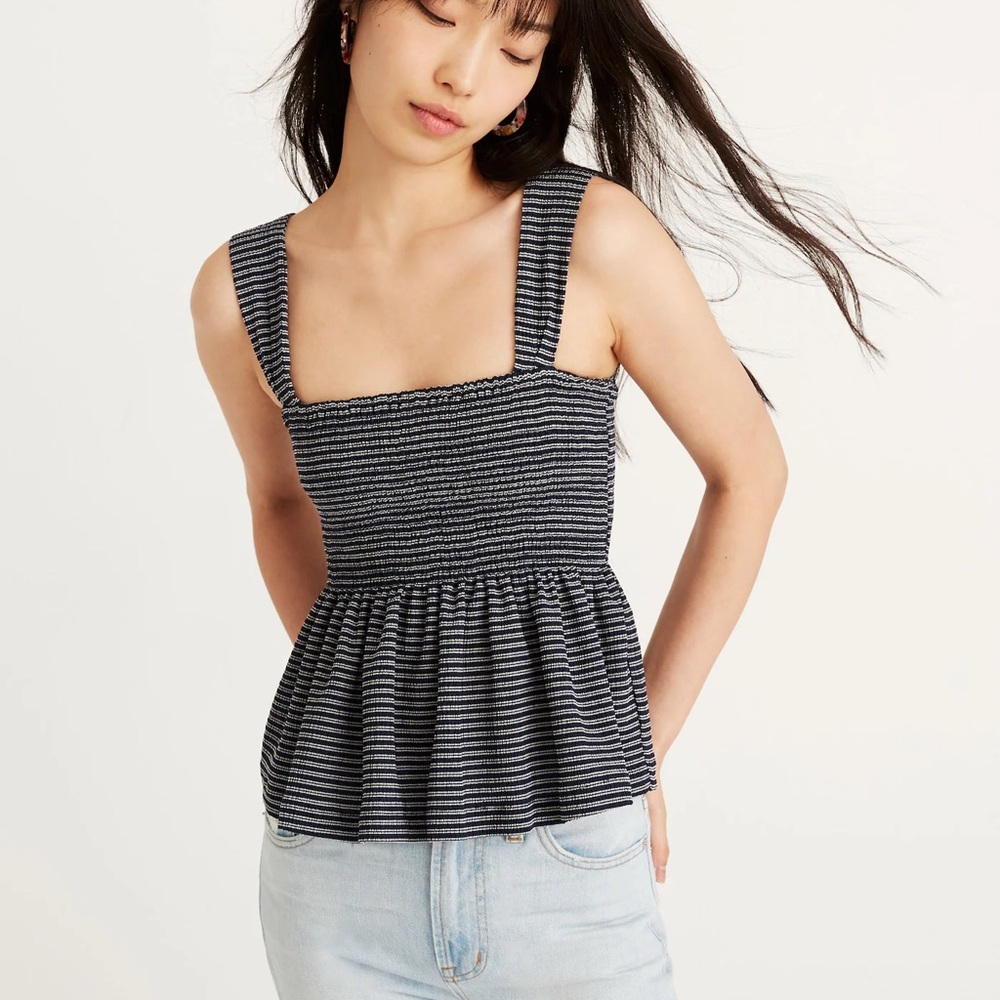 Madewell Texture & Thread Navy White Striped Tank Top Size M